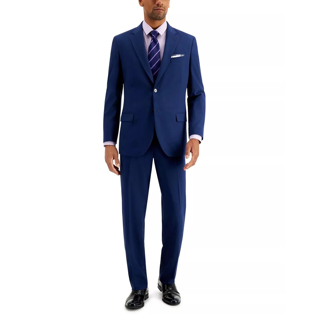 Nautica Men's 2-pc Suit Jacket Blazer 42R Solid‎ Blue Pants 36W 32L
